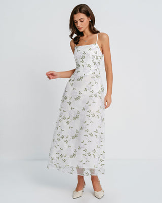 Vestido Maxi Slip Floral Blanco