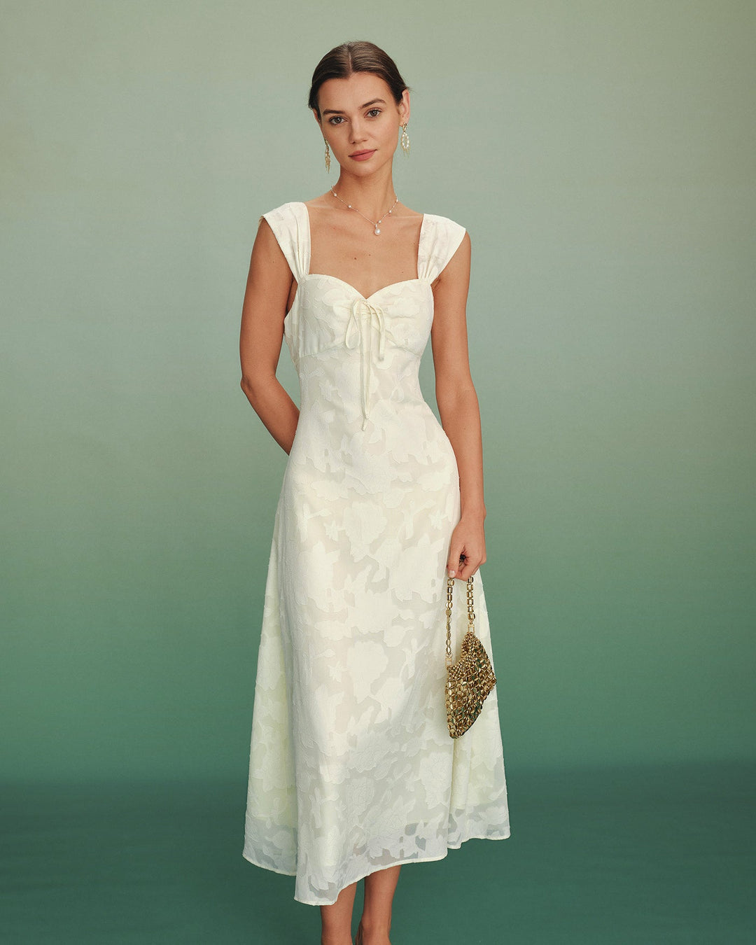 Vestido Maxi A-Line de Jacquard en Color Albaricoque