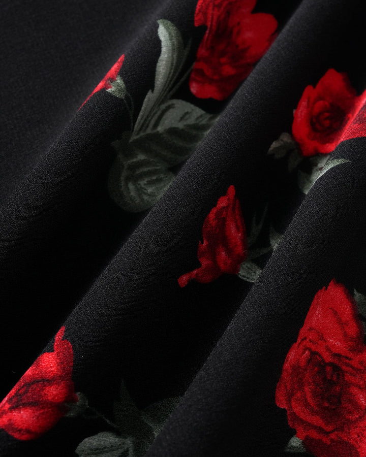 Vestido Maxi Negro con Flores y Escote en V