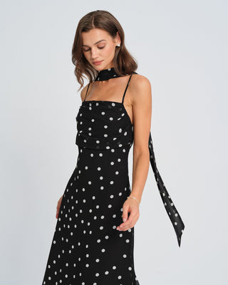 Vestido Maxi de Tirantes con Lunares Negros