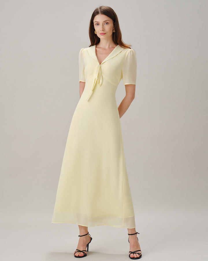 Vestido Maxi Túnica Amarillo con Escote en V