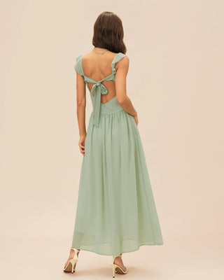 Vestido Maxi con Volantes y Cinta en V Verde
