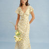 Vestido Largo Floral Amarillo con Escote en V