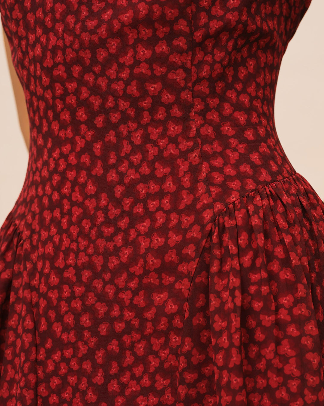 Vestido Maxi Floral de Manga Corta Roja