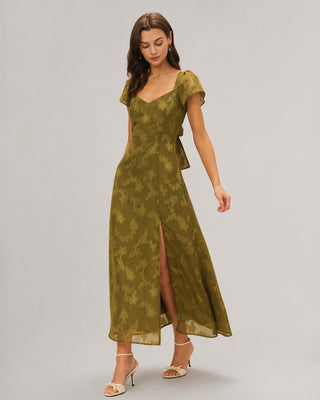 Vestido Maxi Jacquard Verde Corazón