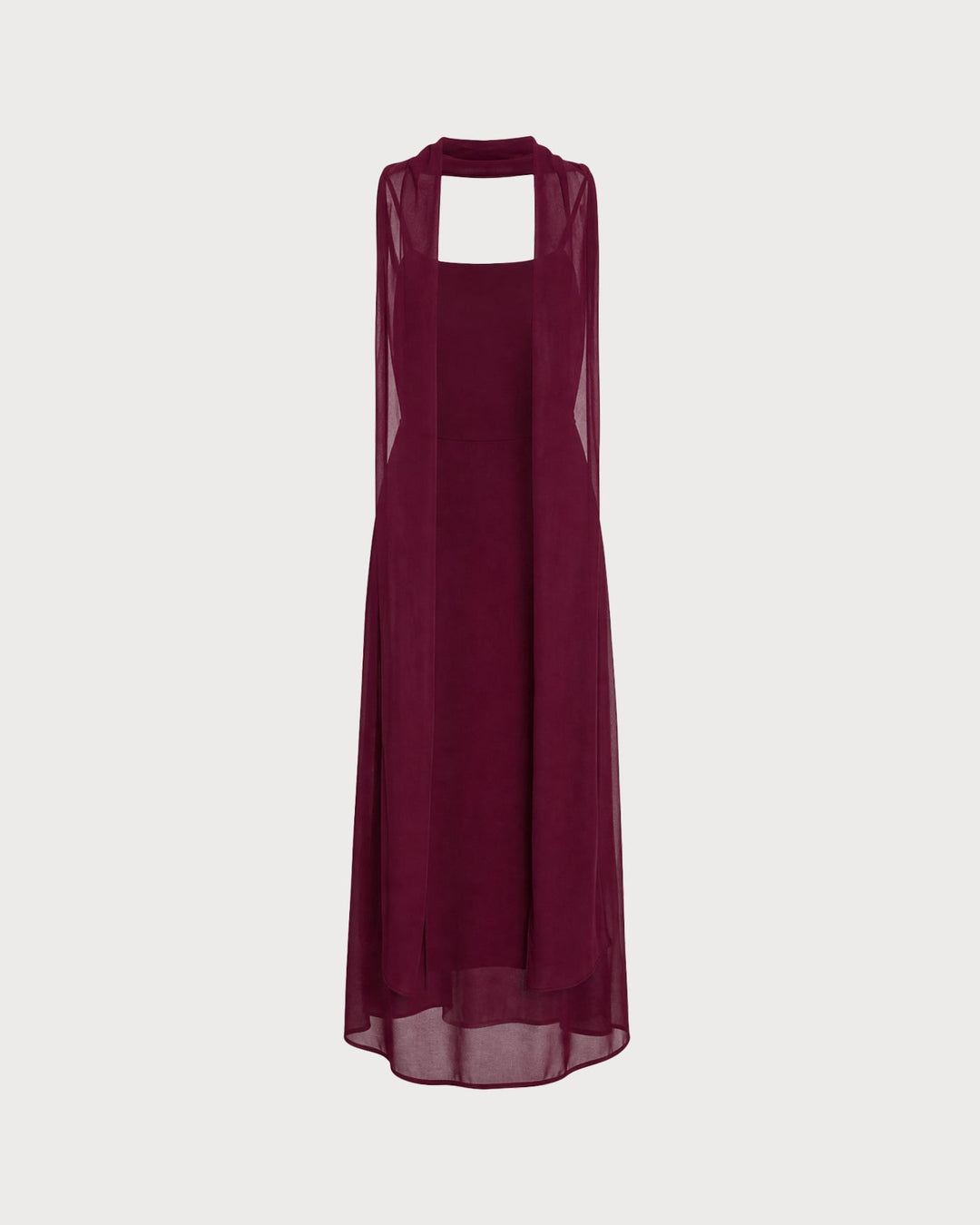Vestido Maxi Chiffon con Cuello Cowl en Rojo Vino