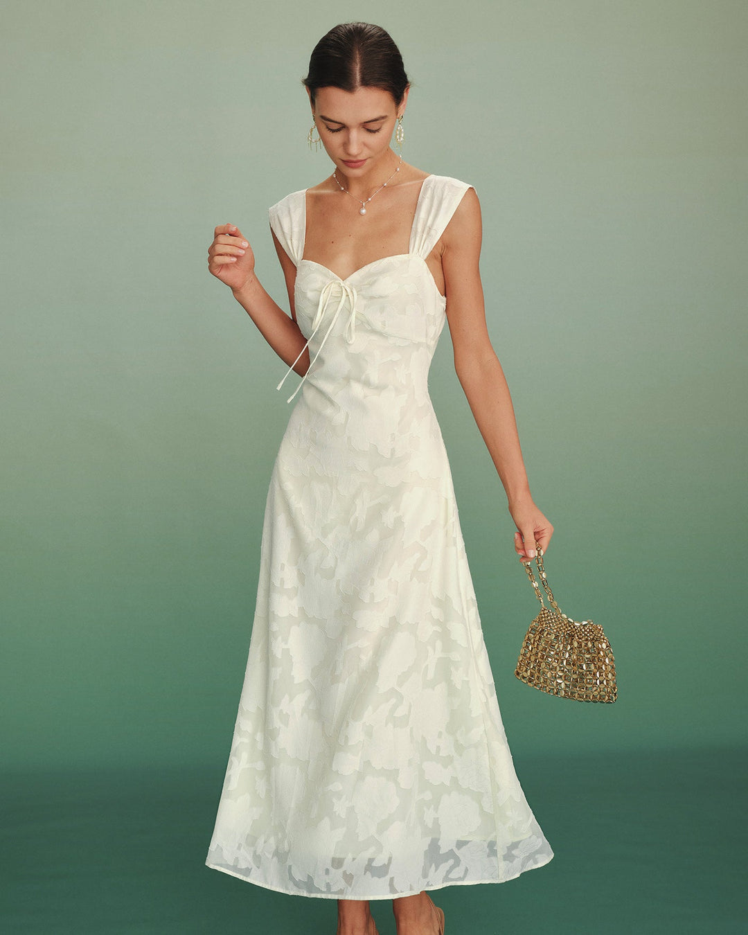 Vestido Maxi A-Line de Jacquard en Color Albaricoque