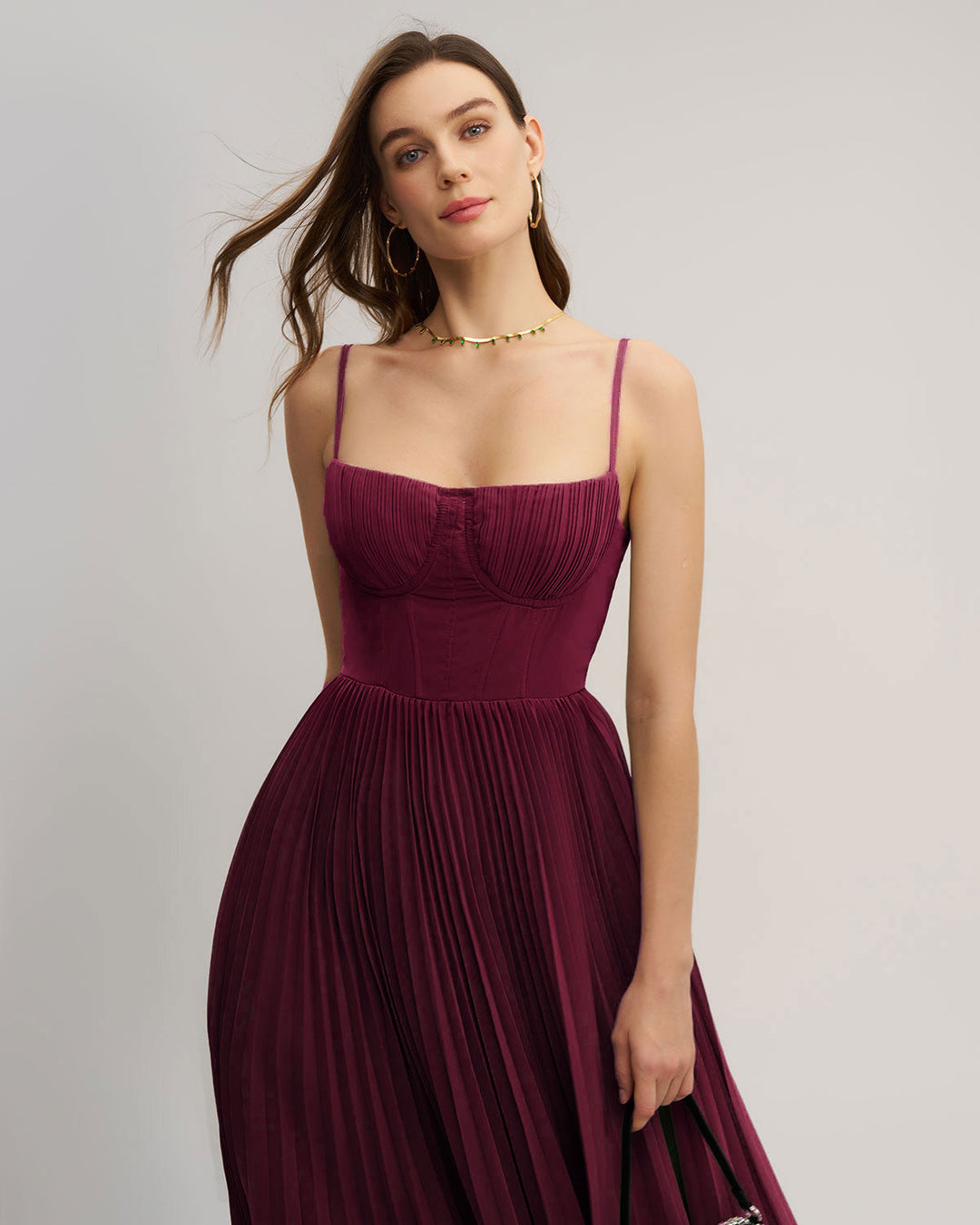 Vestido Maxi Flowy de Cuello Corazón en Rojo Vino