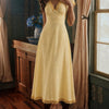 Vestido Maxi con Encaje y Escote en V Amarillo