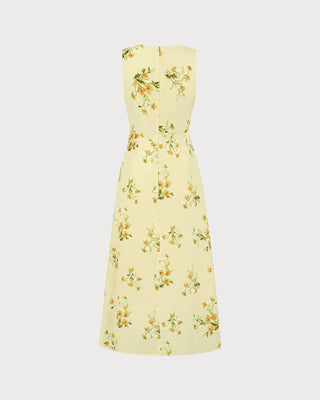 Vestido Maxi de Chifón Floral Amarillo con Escote en V