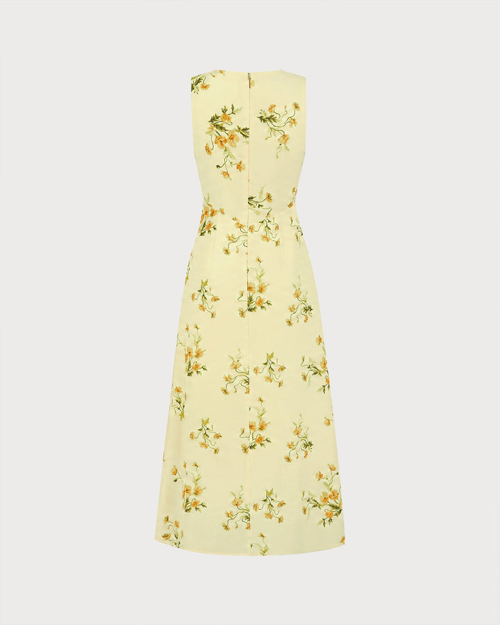 Vestido Maxi de Chifón Floral Amarillo con Escote en V