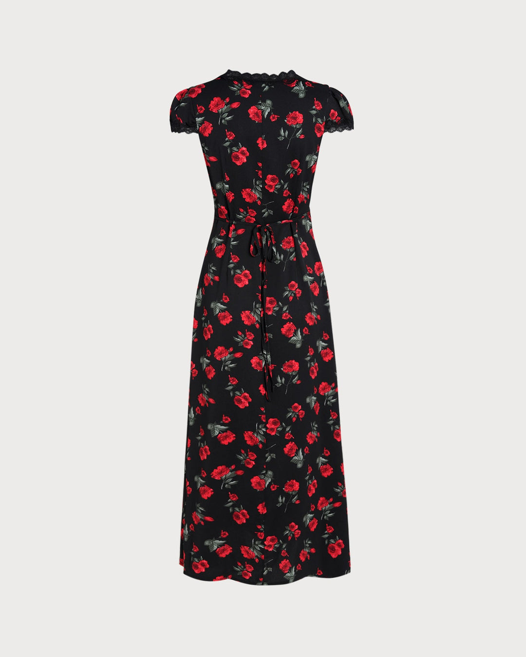 Vestido Maxi Negro con Flores y Escote en V