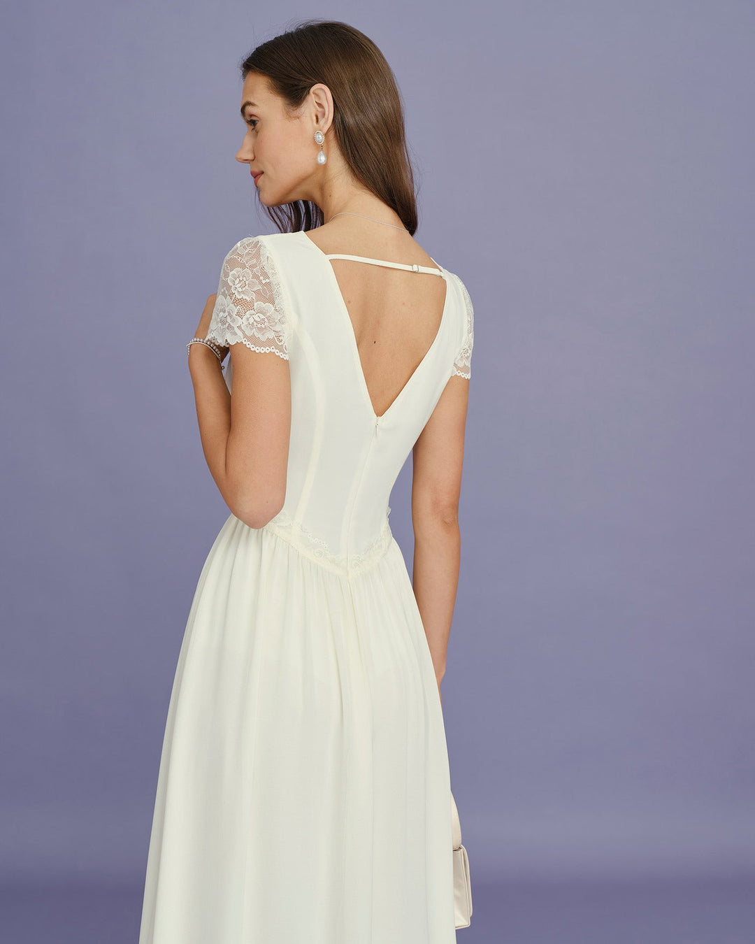 Vestido Maxi de Encaje con Escote en V de Albaricoque