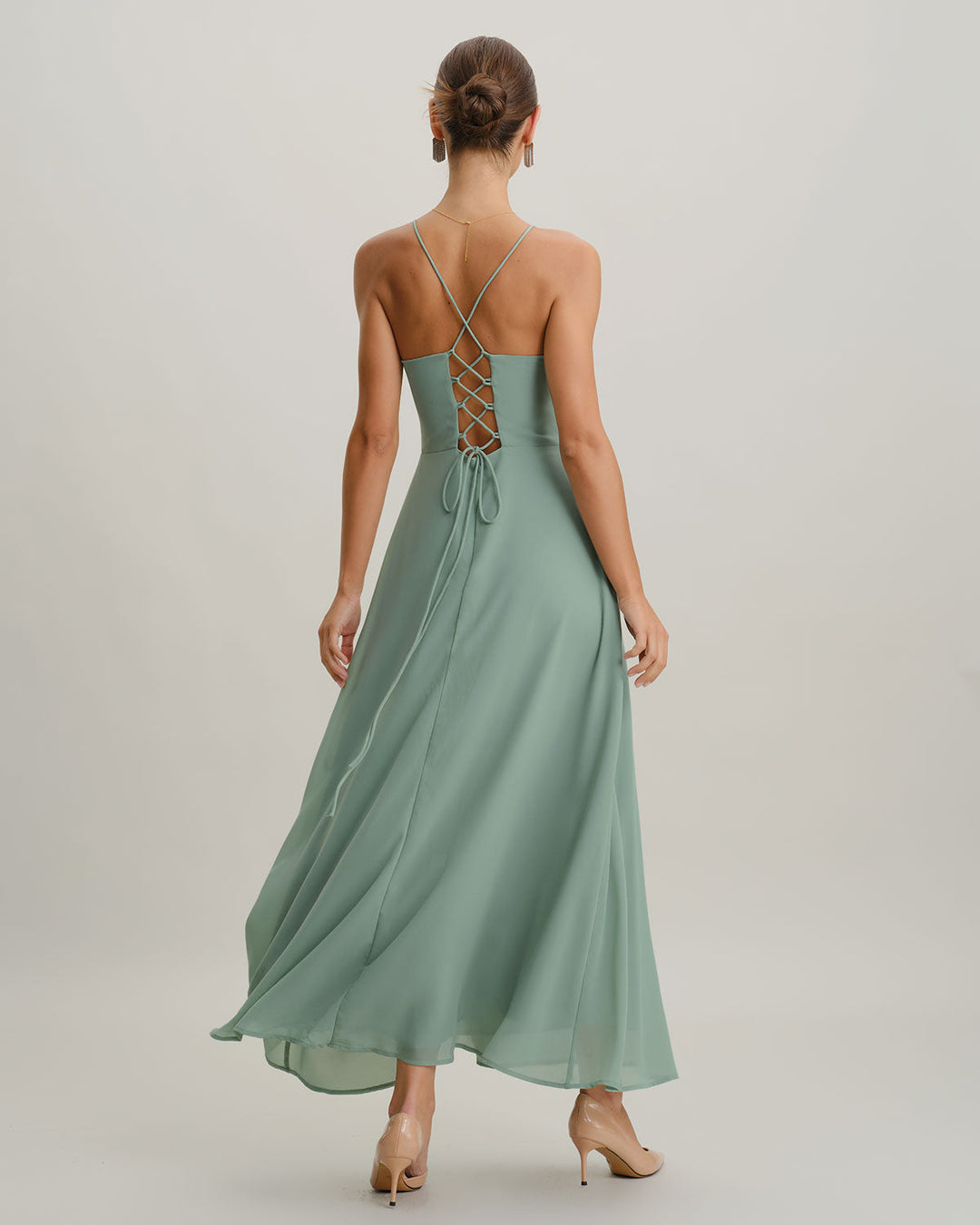 Vestido Maxi Sin Espalda Verde en Corte A