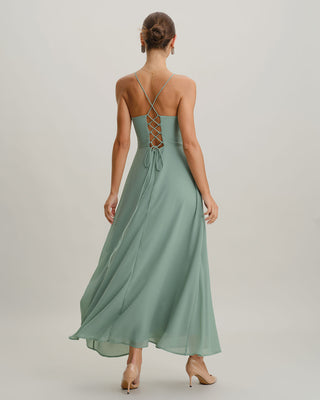 Vestido Maxi Sin Espalda Verde en Corte A