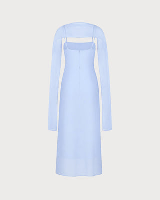 Vestido Maxi de Chiffon con Cuello de Cowl y Tirantes Azules