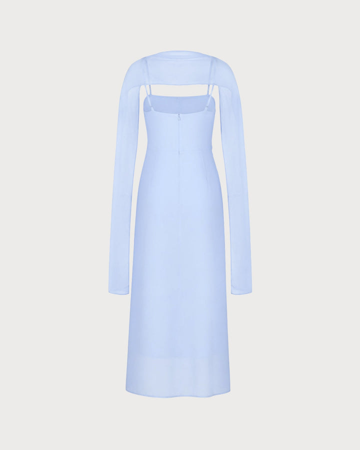 Vestido Maxi de Chiffon con Cuello de Cowl y Tirantes Azules