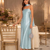 Vestido Maxi de Satén Verde Fluyente de Sirena