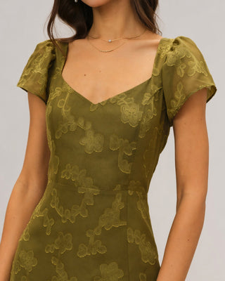 Vestido Maxi Jacquard Verde Corazón