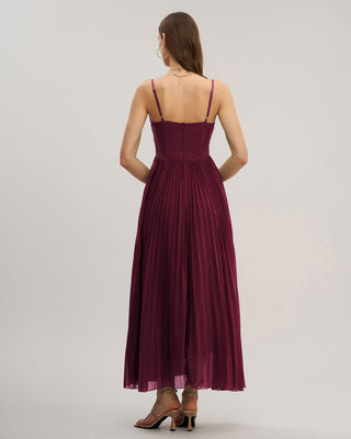 Vestido Maxi Flowy de Cuello Corazón en Rojo Vino