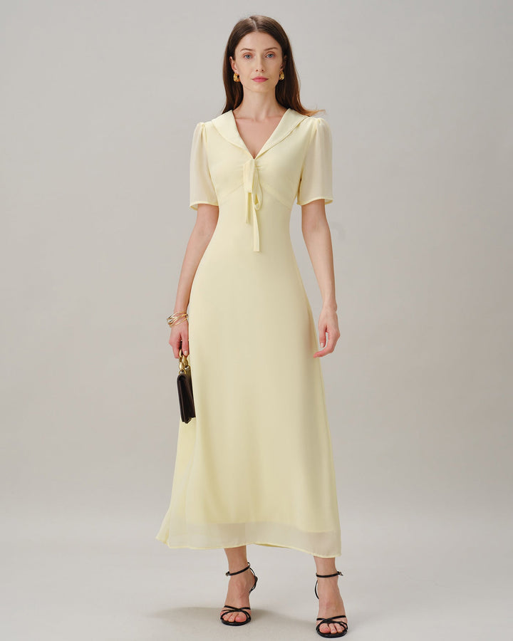 Vestido Maxi Túnica Amarillo con Escote en V