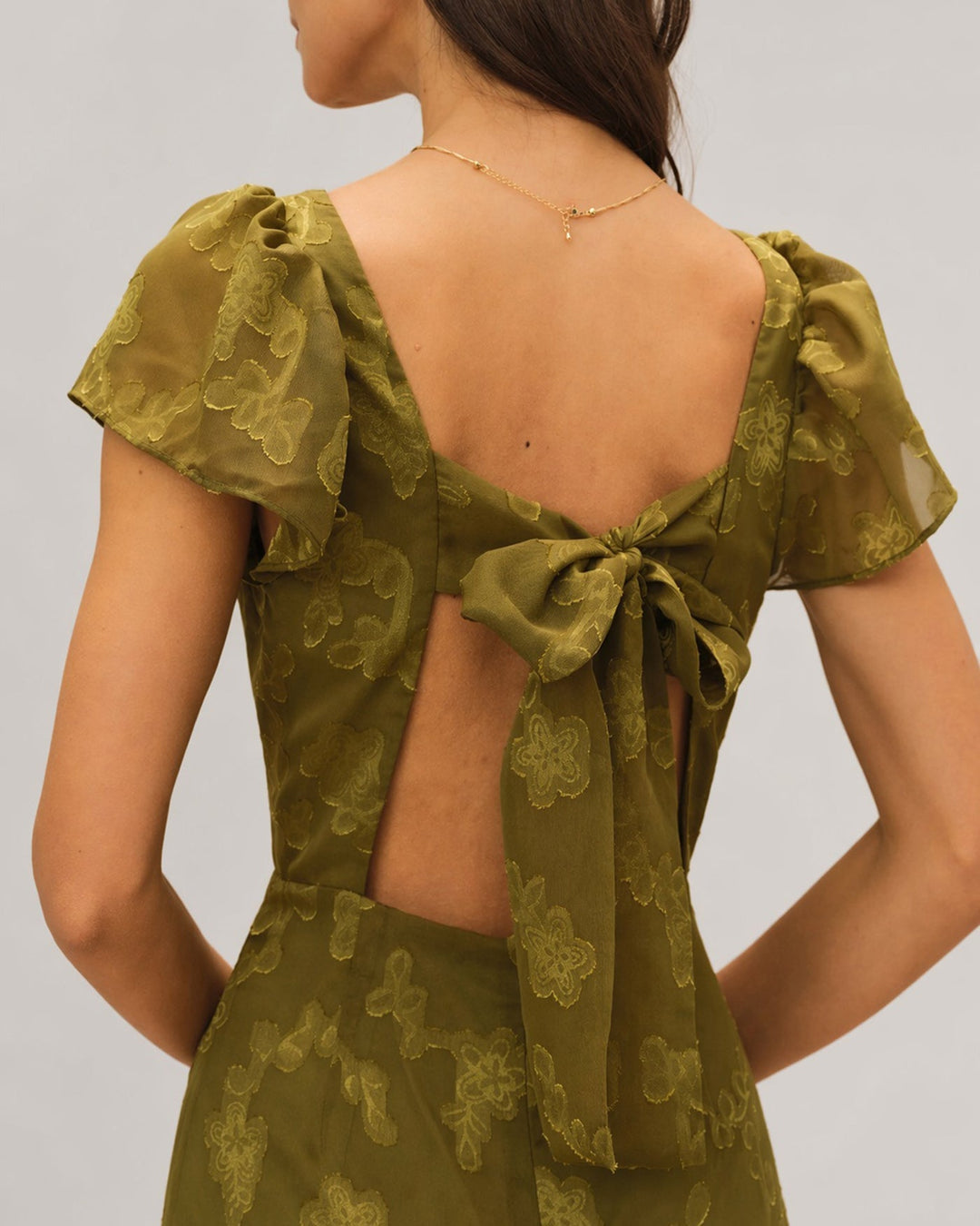 Vestido Maxi Jacquard Verde Corazón