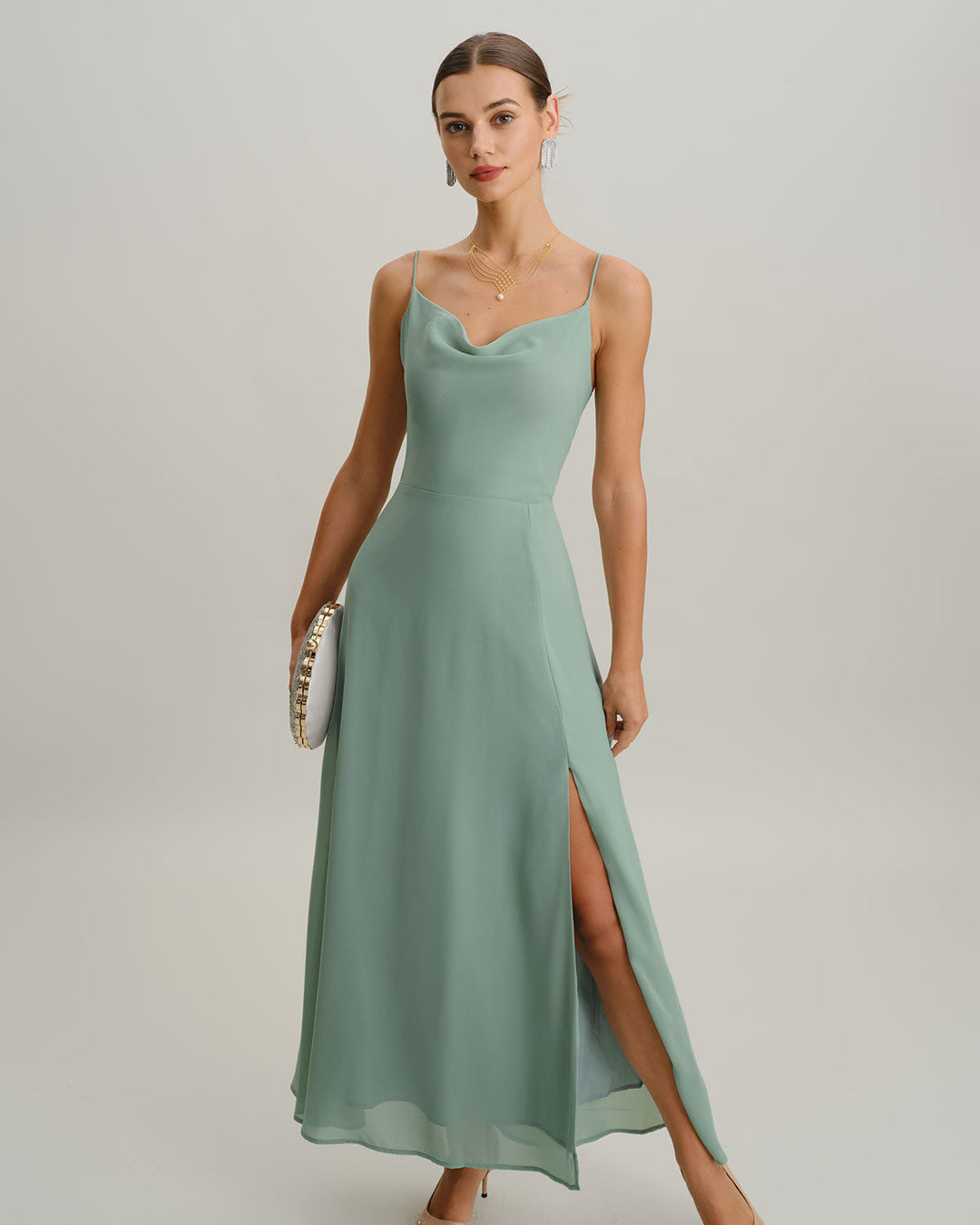 Vestido Maxi Sin Espalda Verde en Corte A