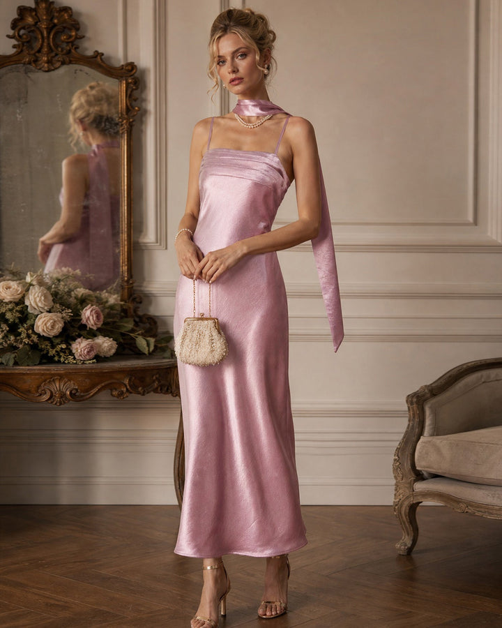 Vestido Maxi de Satén Sirena Color Rosa