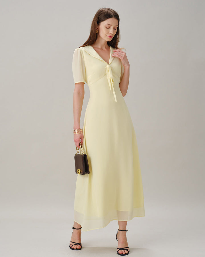 Vestido Maxi Túnica Amarillo con Escote en V