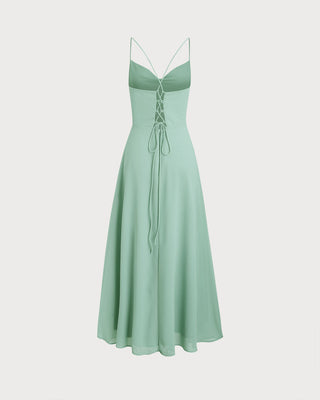 Vestido Maxi Sin Espalda Verde en Corte A