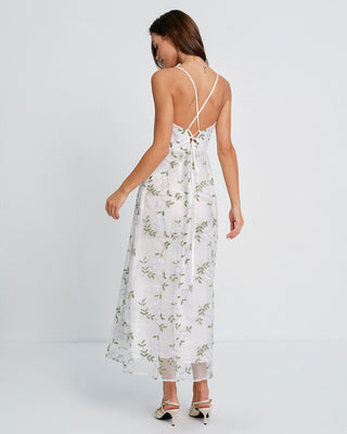Vestido Maxi Slip Floral Blanco