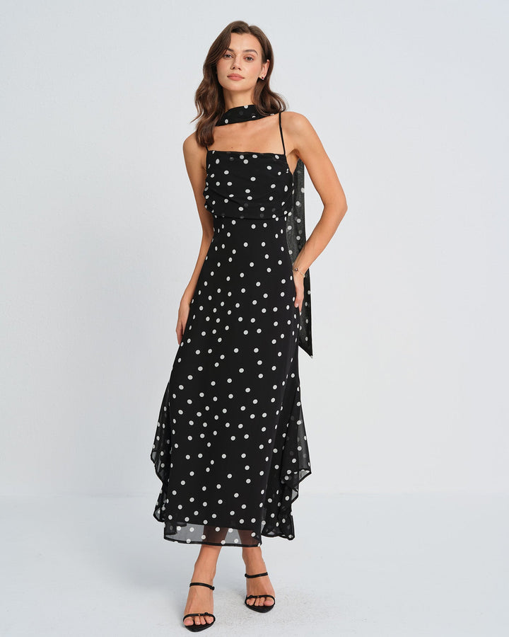 Vestido Maxi de Tirantes con Lunares Negros