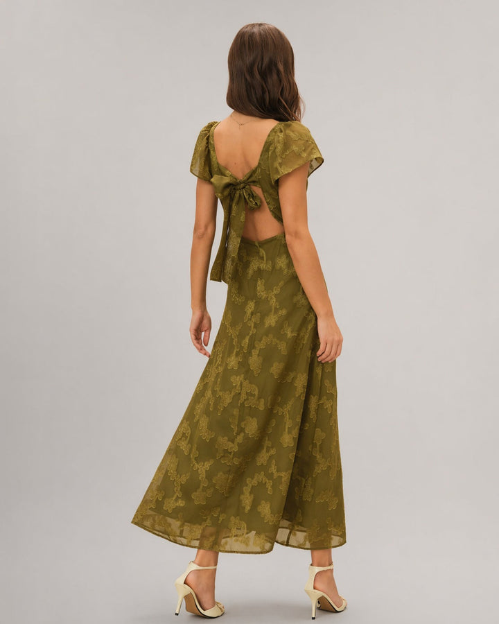 Vestido Maxi Jacquard Verde Corazón