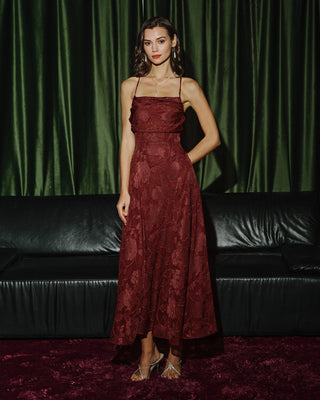 Vestido Maxi Floral Rojo Ladrillo X Cruz