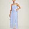 Vestido Maxi de Chiffon con Cuello de Cowl y Tirantes Azules