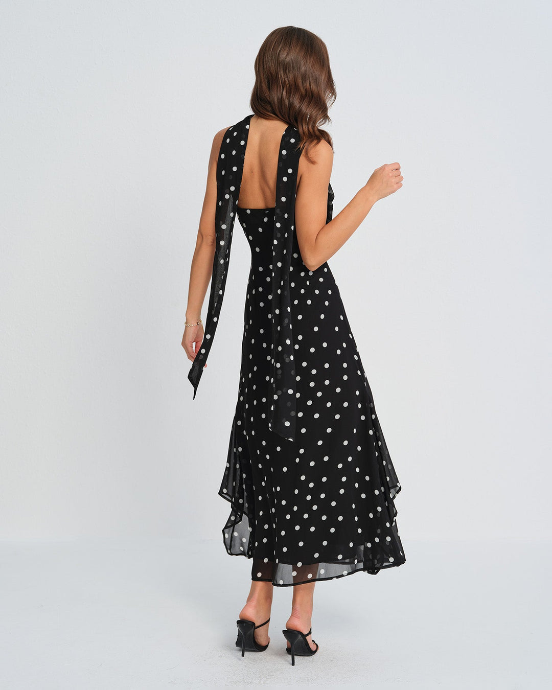Vestido Maxi de Tirantes con Lunares Negros