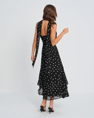 Vestido Maxi de Tirantes con Lunares Negros