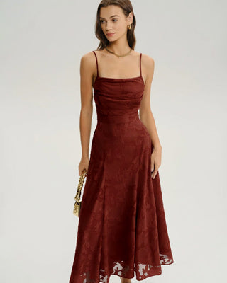 Vestido Maxi Floral Rojo Ladrillo X Cruz