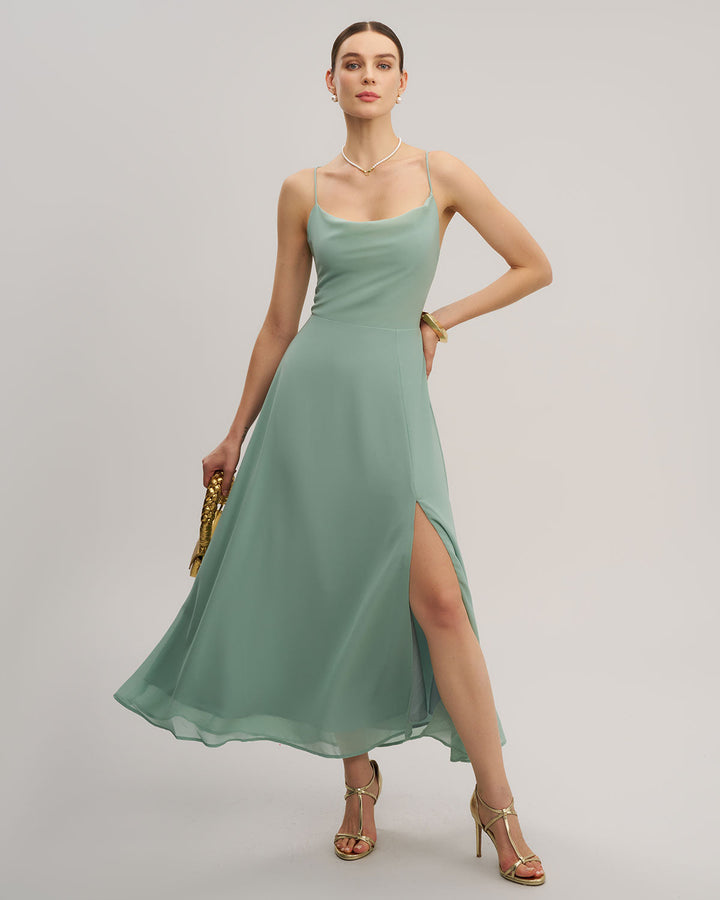 Vestido Maxi Sin Espalda Verde en Corte A