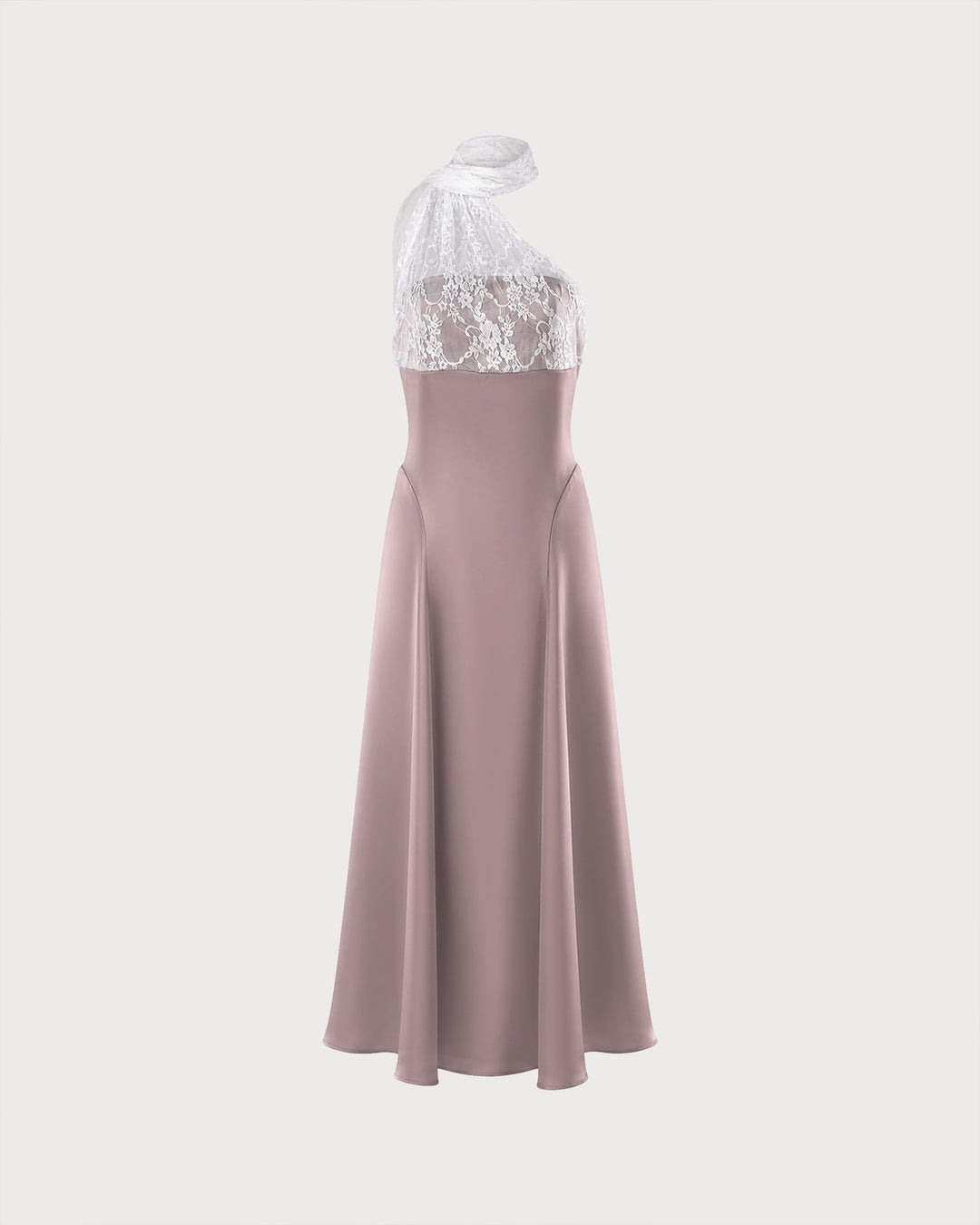 Vestido Maxi de Encaje Rosa con Un Hombro