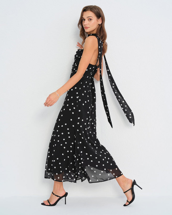 Vestido Maxi de Tirantes con Lunares Negros