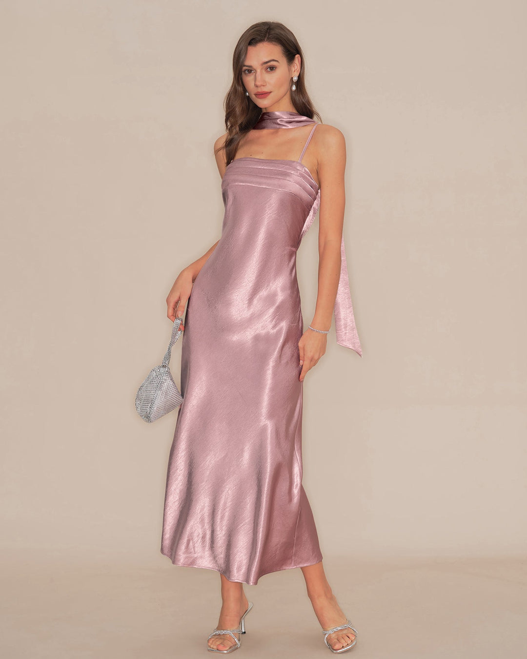 Vestido Maxi de Satén Sirena Color Rosa