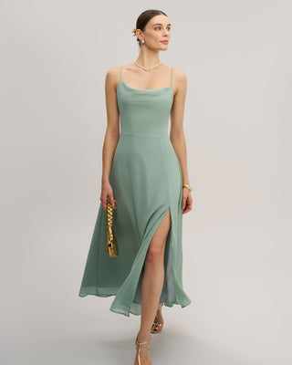 Vestido Maxi Sin Espalda Verde en Corte A
