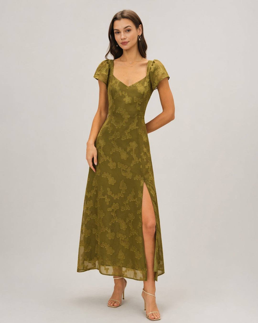 Vestido Maxi Jacquard Verde Corazón