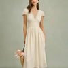 Vestido Maxi de Encaje con Escote en V Color Albaricoque