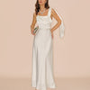 Vestido Maxi de Satén de Cuello Cuadrado Off White