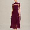 Vestido Maxi Chiffon con Cuello Cowl en Rojo Vino