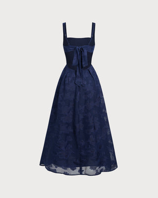 Vestido Maxi Slip Jacquard Marino