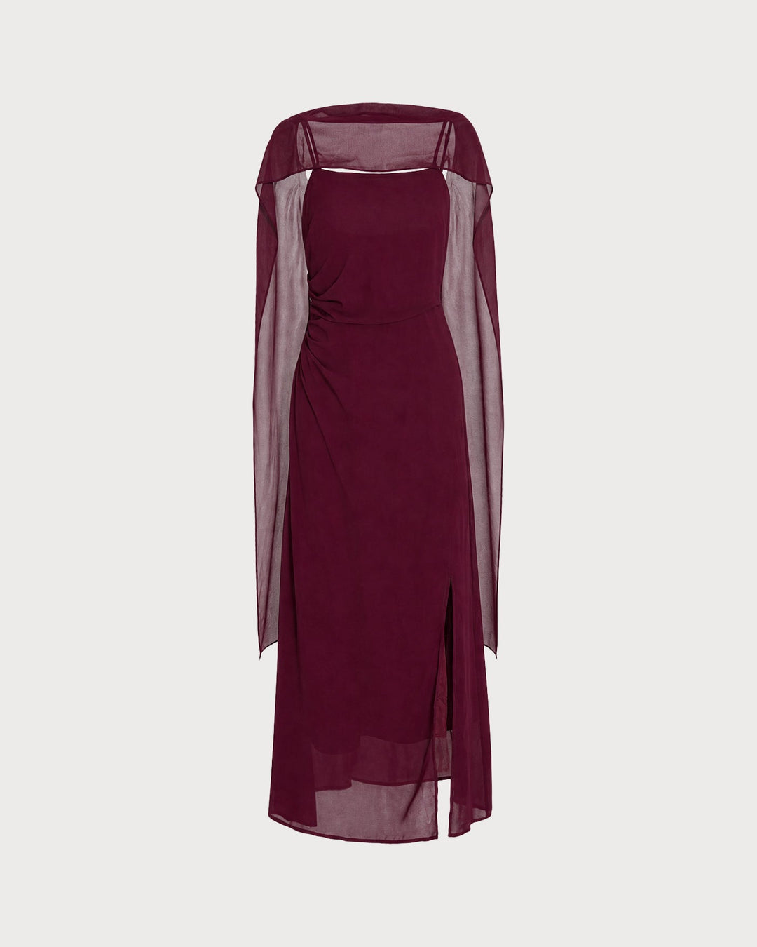 Vestido Maxi Chiffon con Cuello Cowl en Rojo Vino