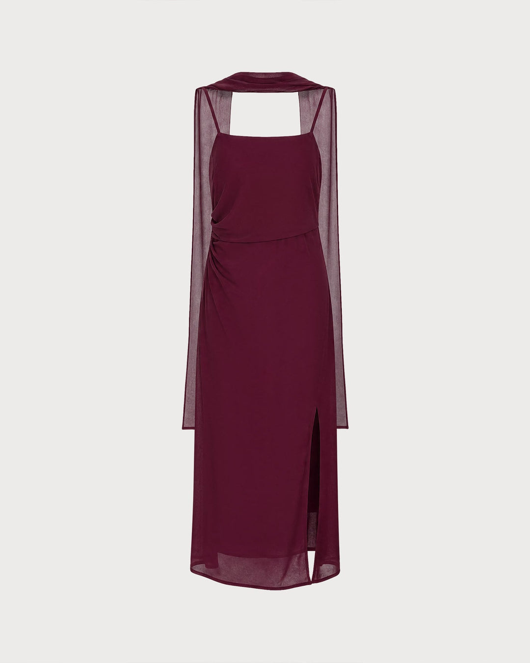 Vestido Maxi Chiffon con Cuello Cowl en Rojo Vino